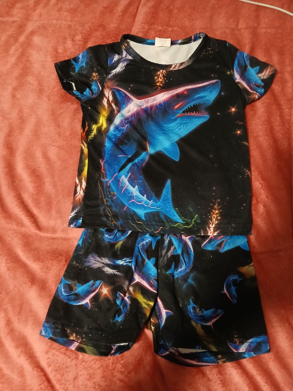 Not Rated Boys Black Neon Blue Shark Pajama Set